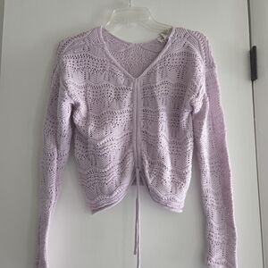 Jessica Simpson Lilac V-Neck Lace-Knit Tie-Front Sweater